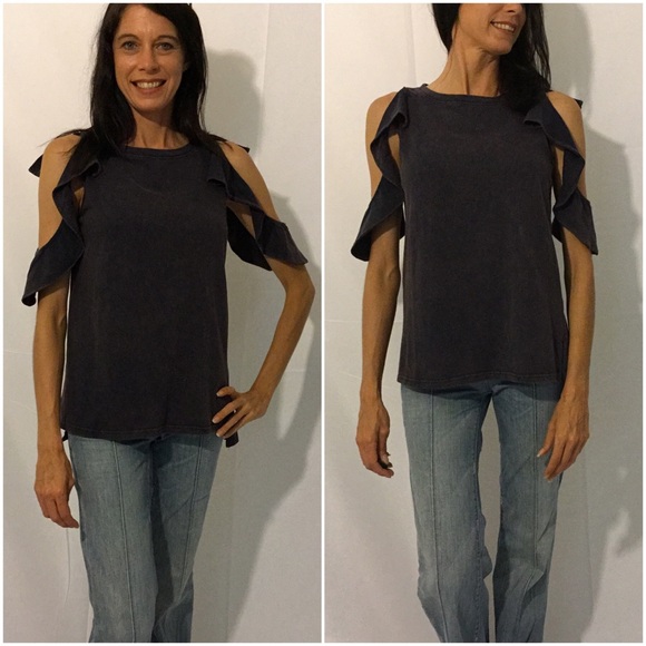Ruffled Cold Shoulder Mineral Wash Top - Picture 2 of 3